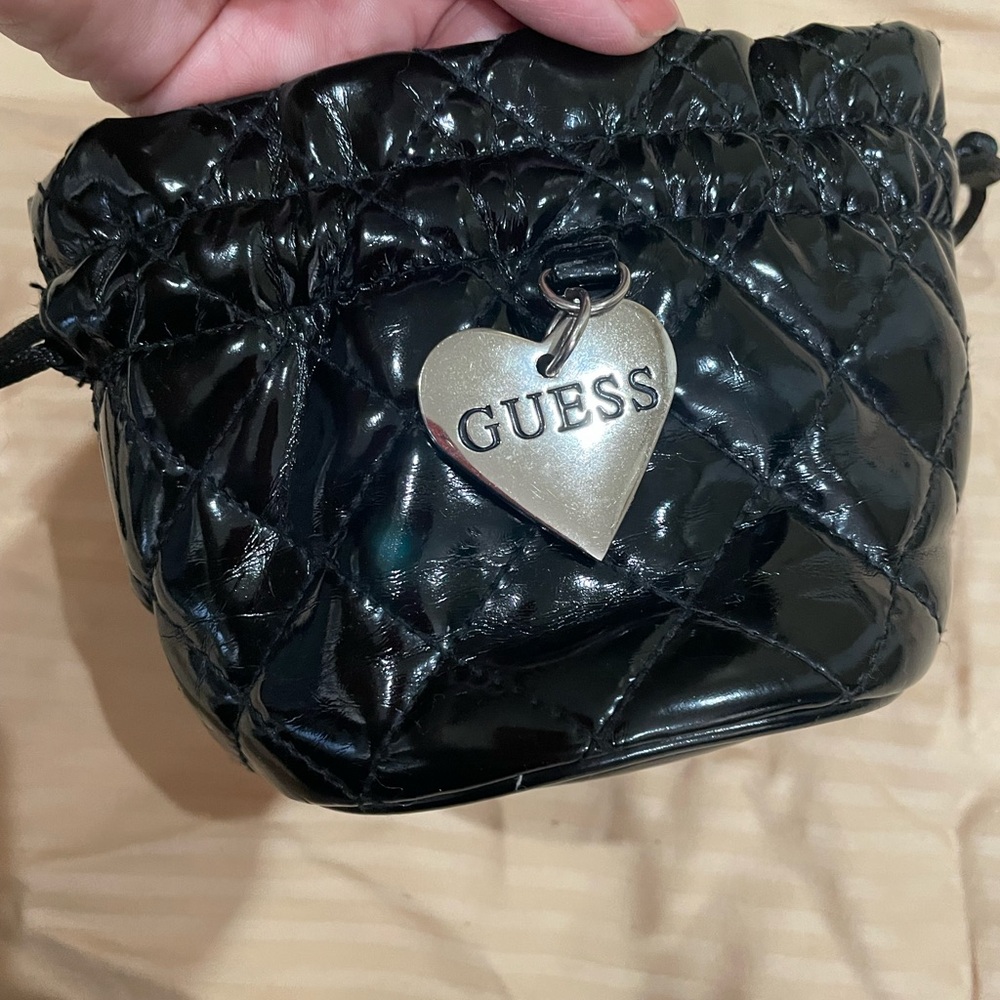 GUESS Shiny Black Quilted Mini Bag Jewelry
